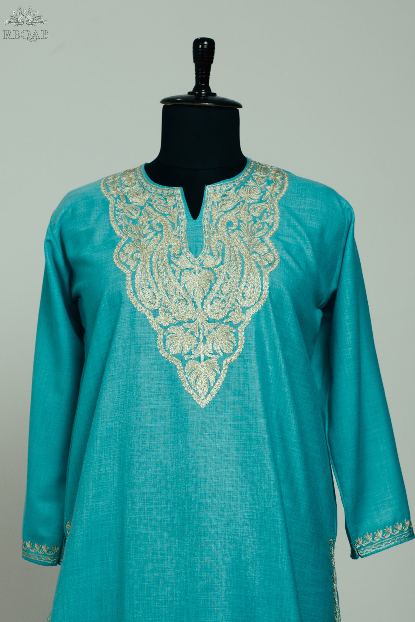 Boston Blue Ruby Cotton Kurti with Zari Embroidery