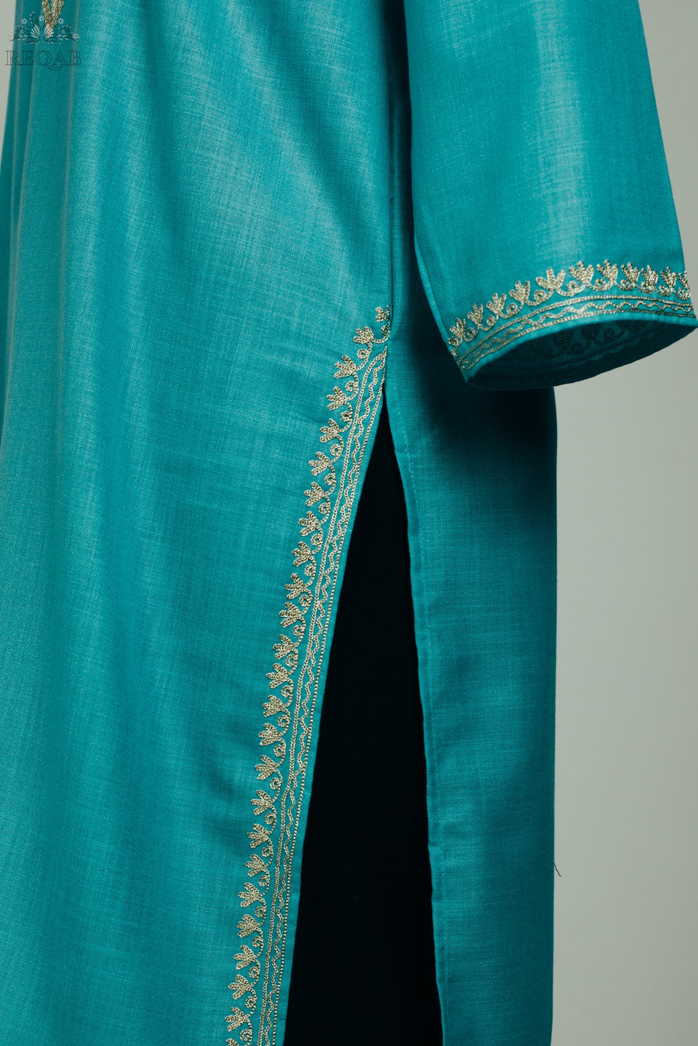 Boston Blue Ruby Cotton Kurti with Zari Embroidery