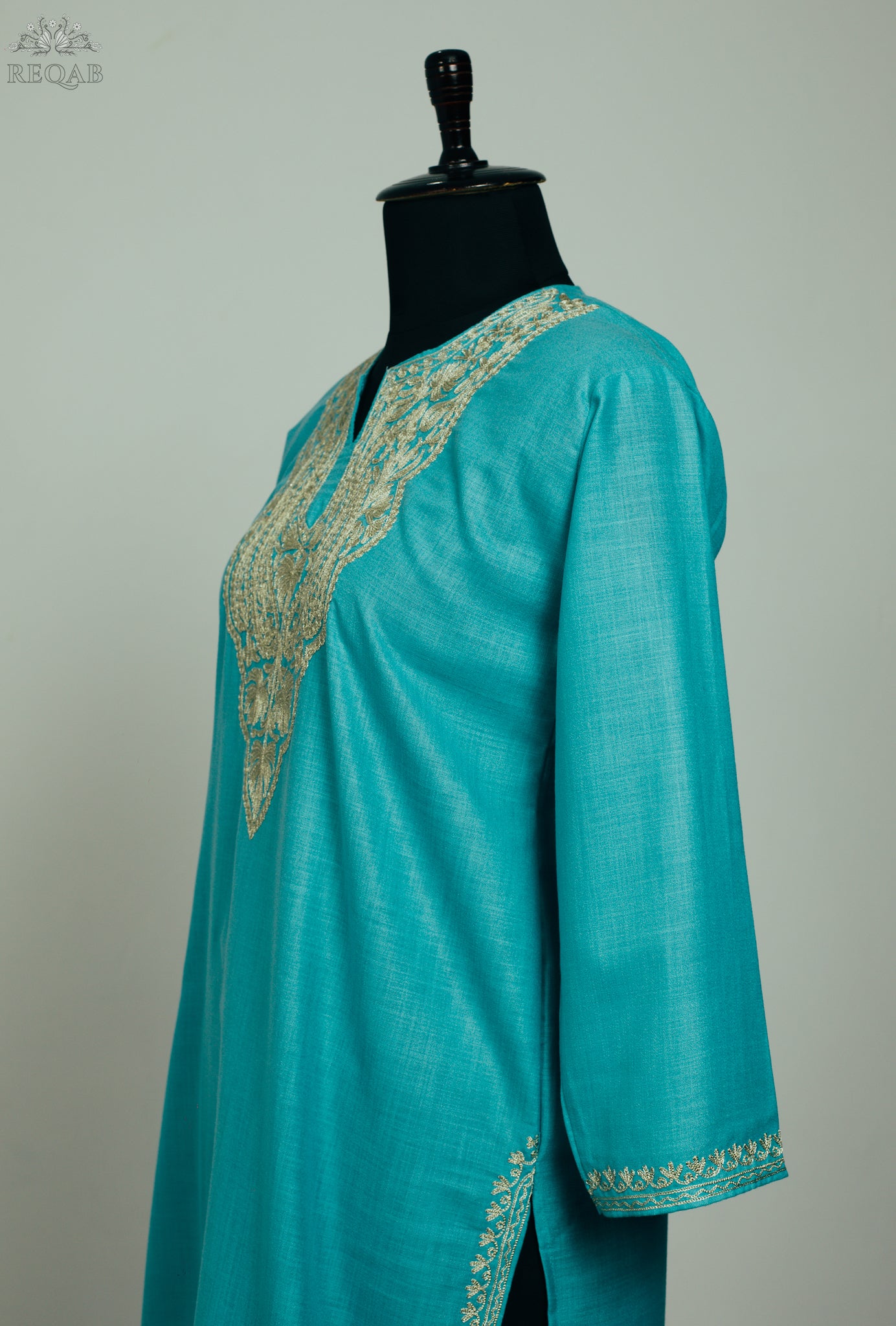 Boston Blue Ruby Cotton Kurti with Zari Embroidery