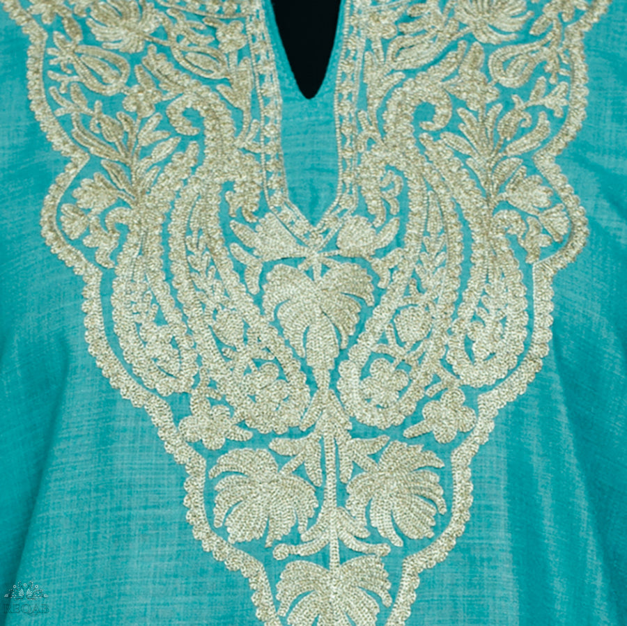 Boston Blue Ruby Cotton Kurti with Zari Embroidery