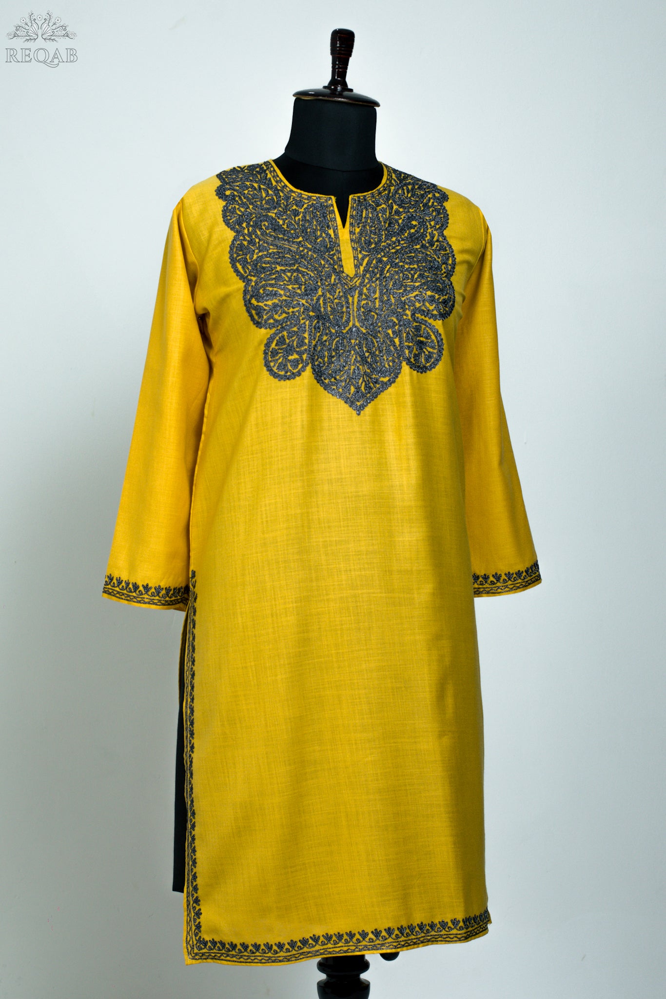 Apache Yellow Ruby Cotton Kurti with Zari Embroidery