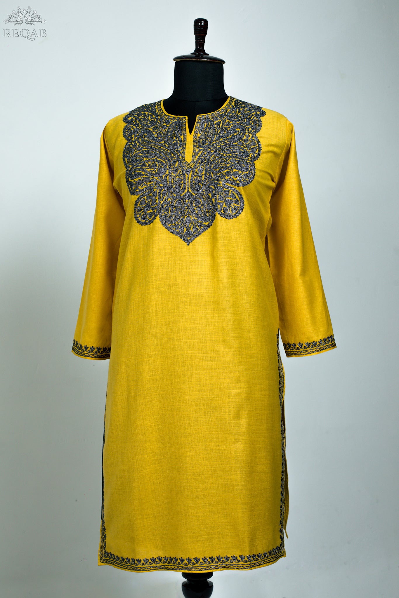 Apache Yellow Ruby Cotton Kurti with Zari Embroidery