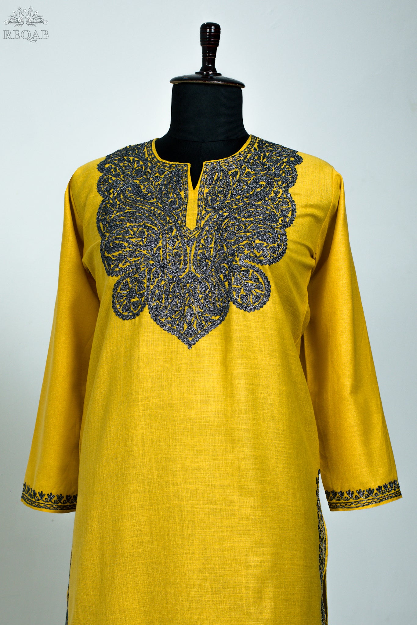 Apache Yellow Ruby Cotton Kurti with Zari Embroidery