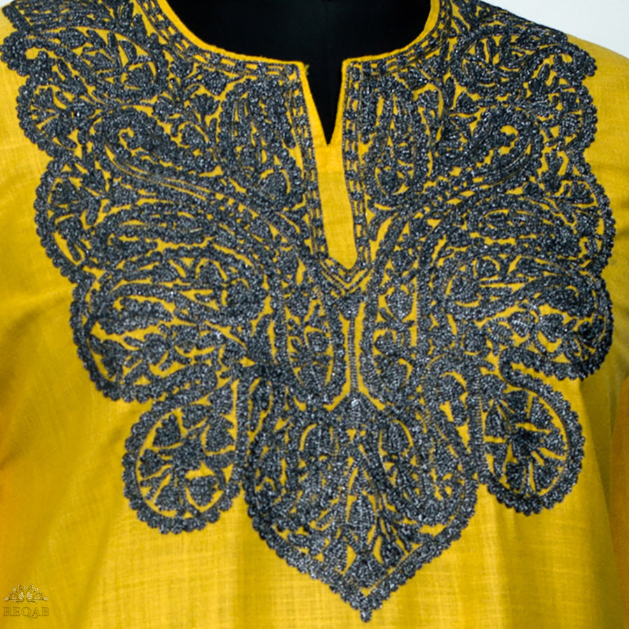 Apache Yellow Ruby Cotton Kurti with Zari Embroidery