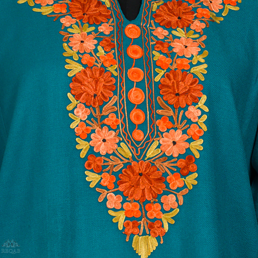 Blue Lagoon Pheran with Aari Embroidery