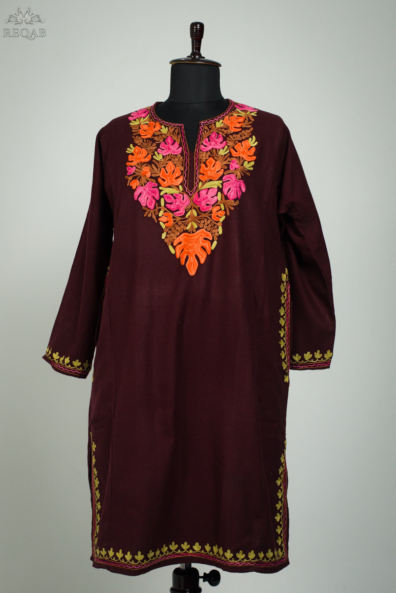 Rustic Red Pheran with Aari Embroidery