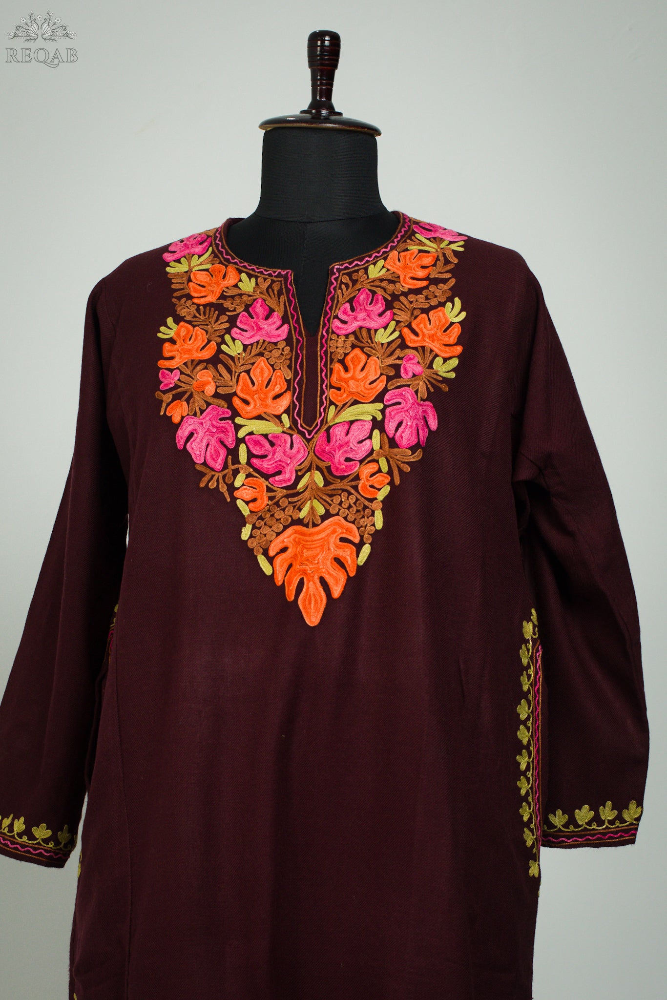 Rustic Red Pheran with Aari Embroidery