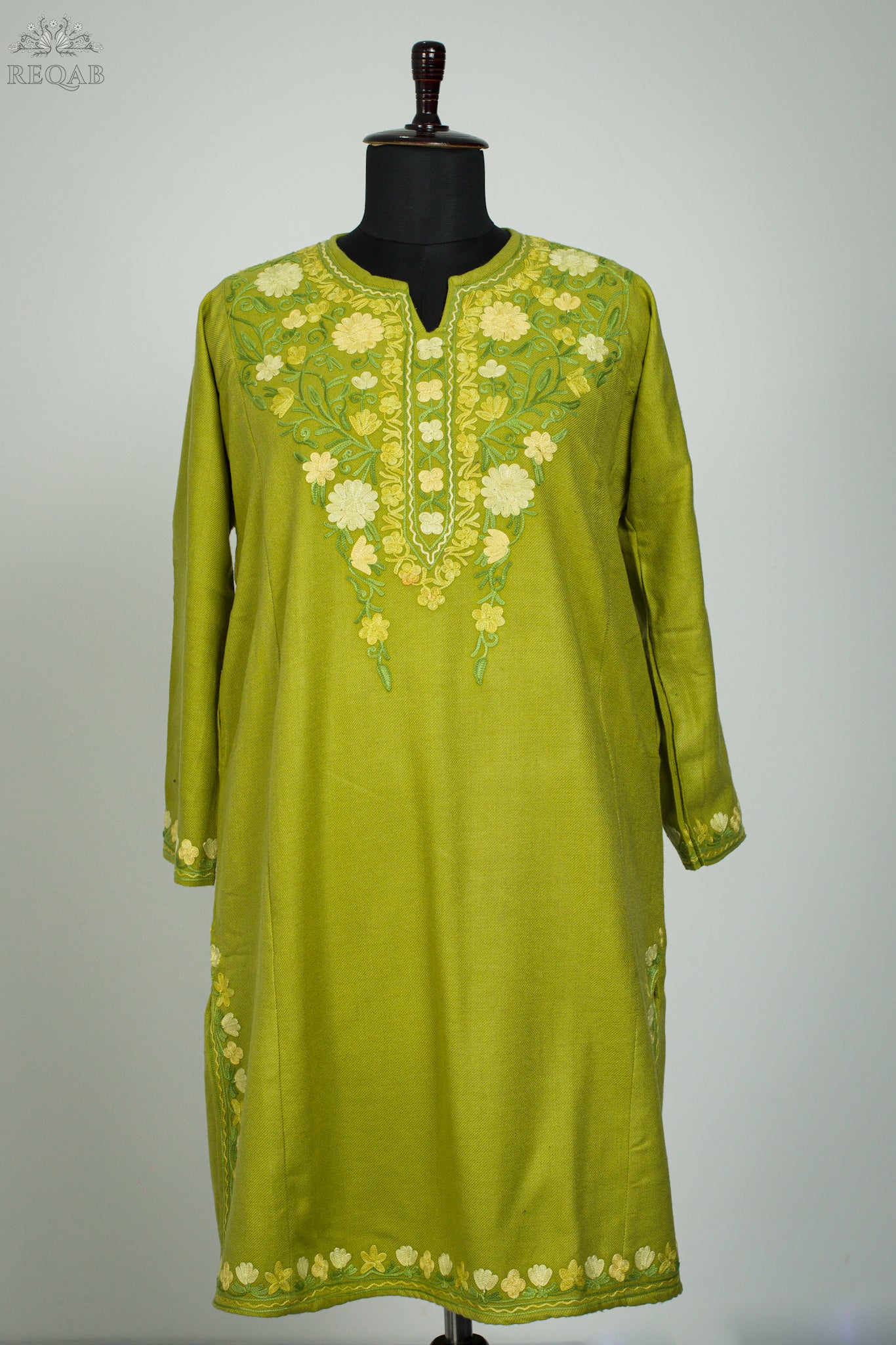 Husk Green Pheran with Aari Embroidery