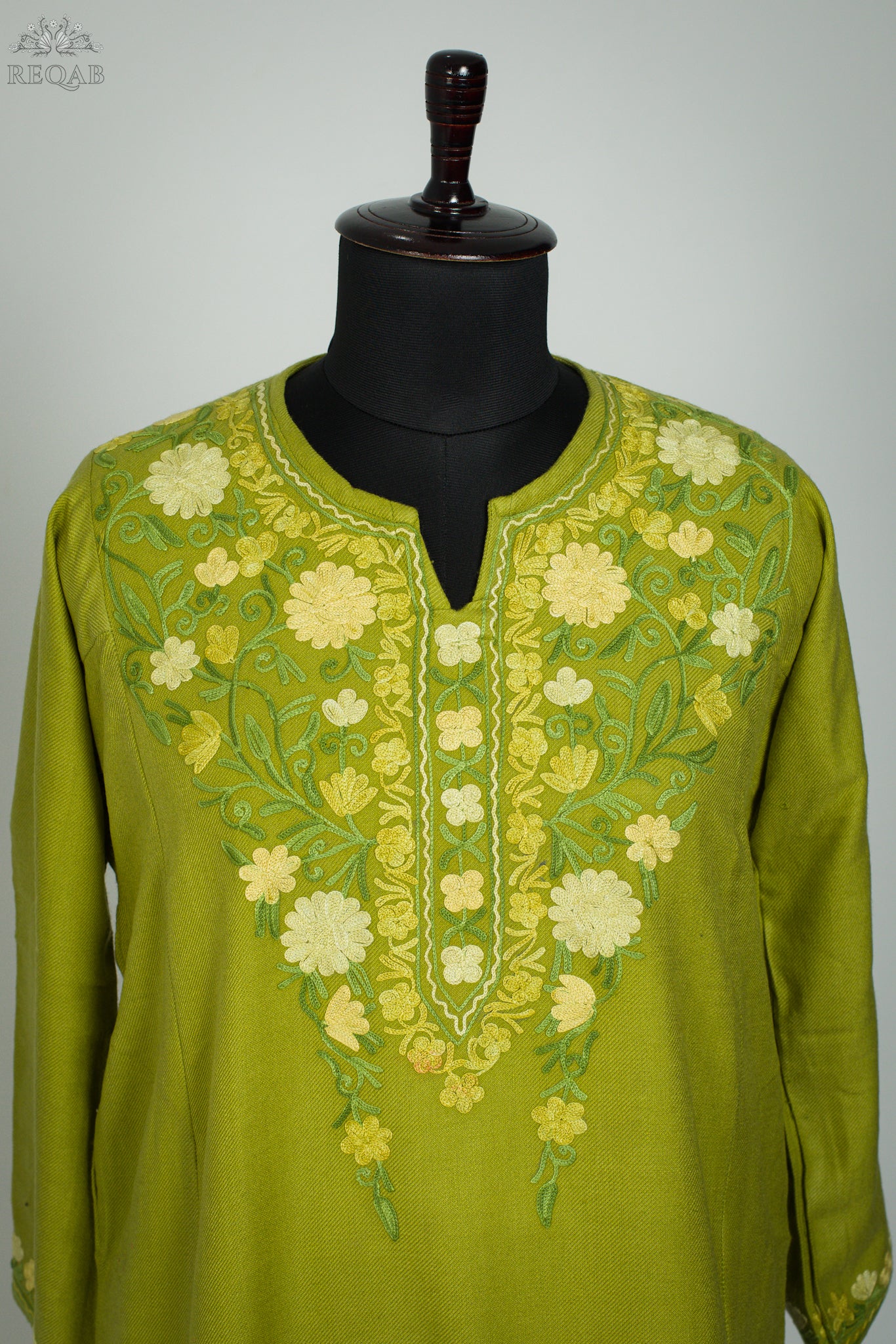 Husk Green Pheran with Aari Embroidery