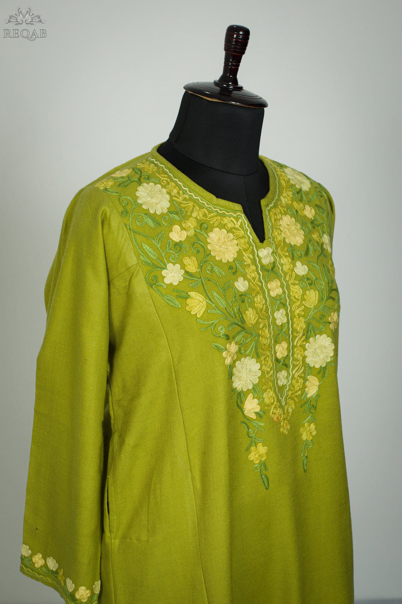 Husk Green Pheran with Aari Embroidery