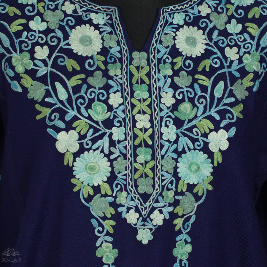 Midnight Express Blue Pheran with Aari Embroidery