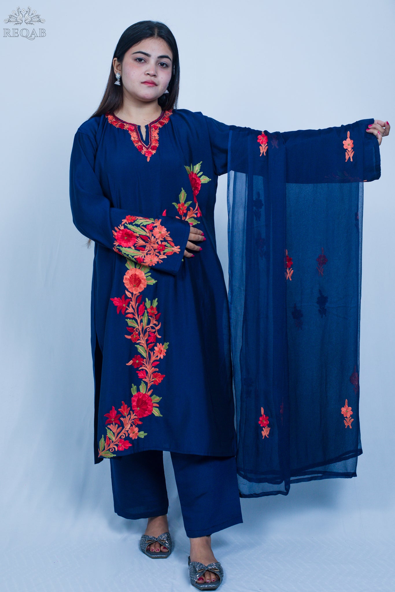 Midnight Express Three-Piece Suit with Aari Embroidery