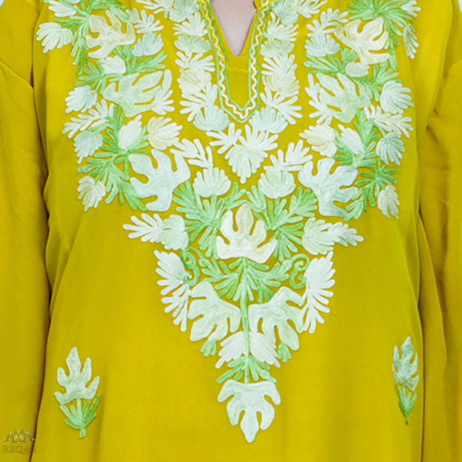 Metallic Gold Three-Piece Suit with Aari Embroidery