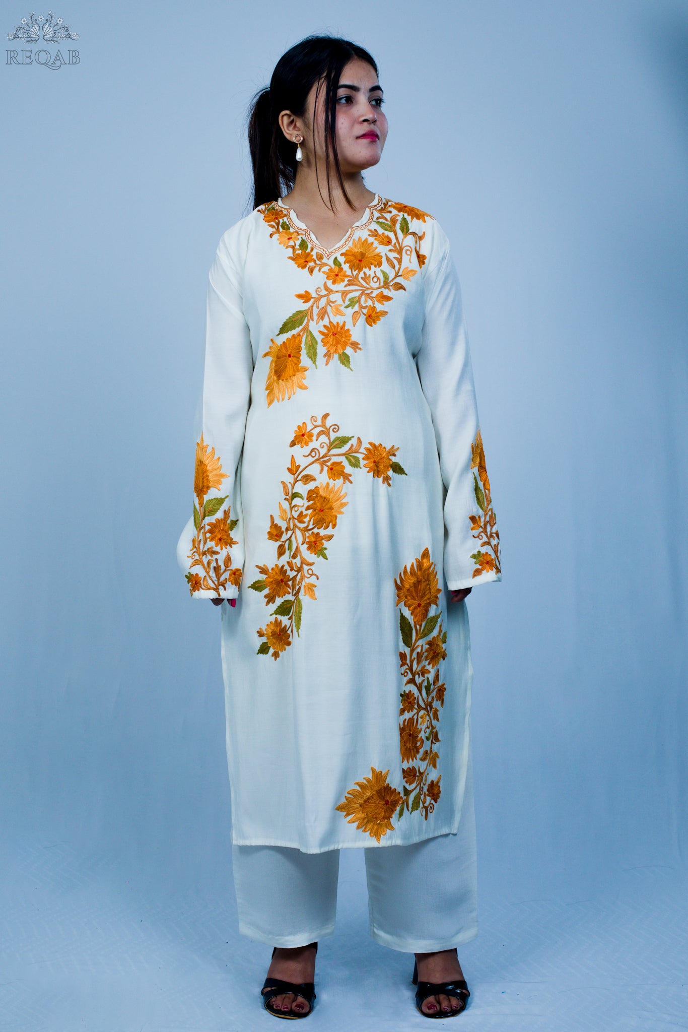 Quill Grey Three-Piece Suit with Aari Embroidery