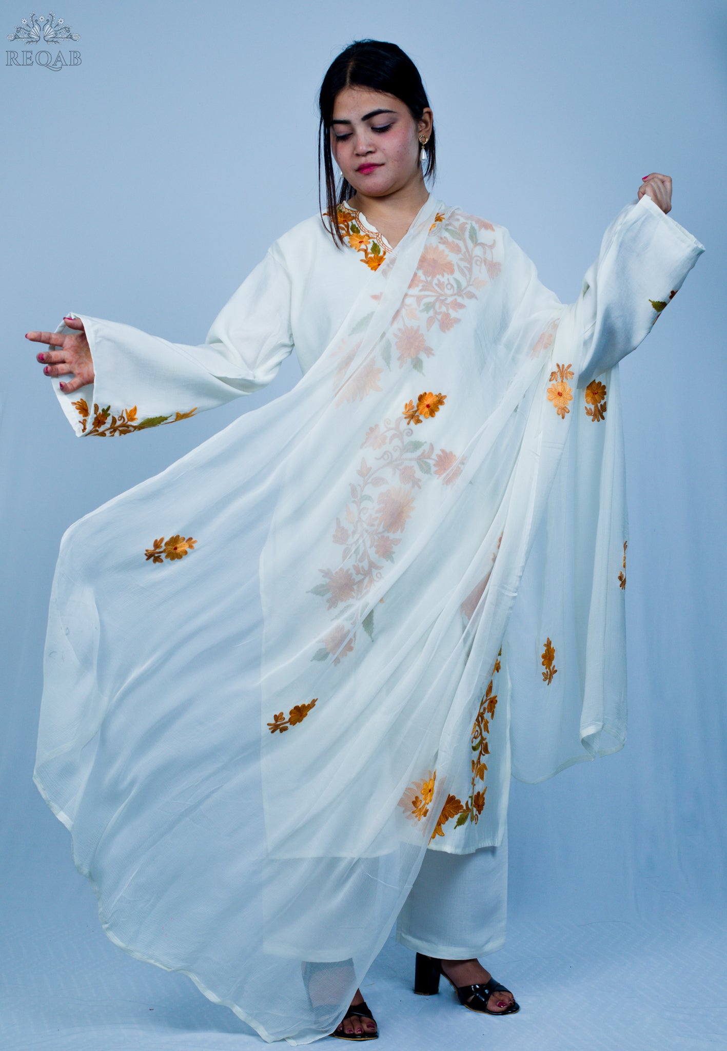 Quill Grey Three-Piece Suit with Aari Embroidery