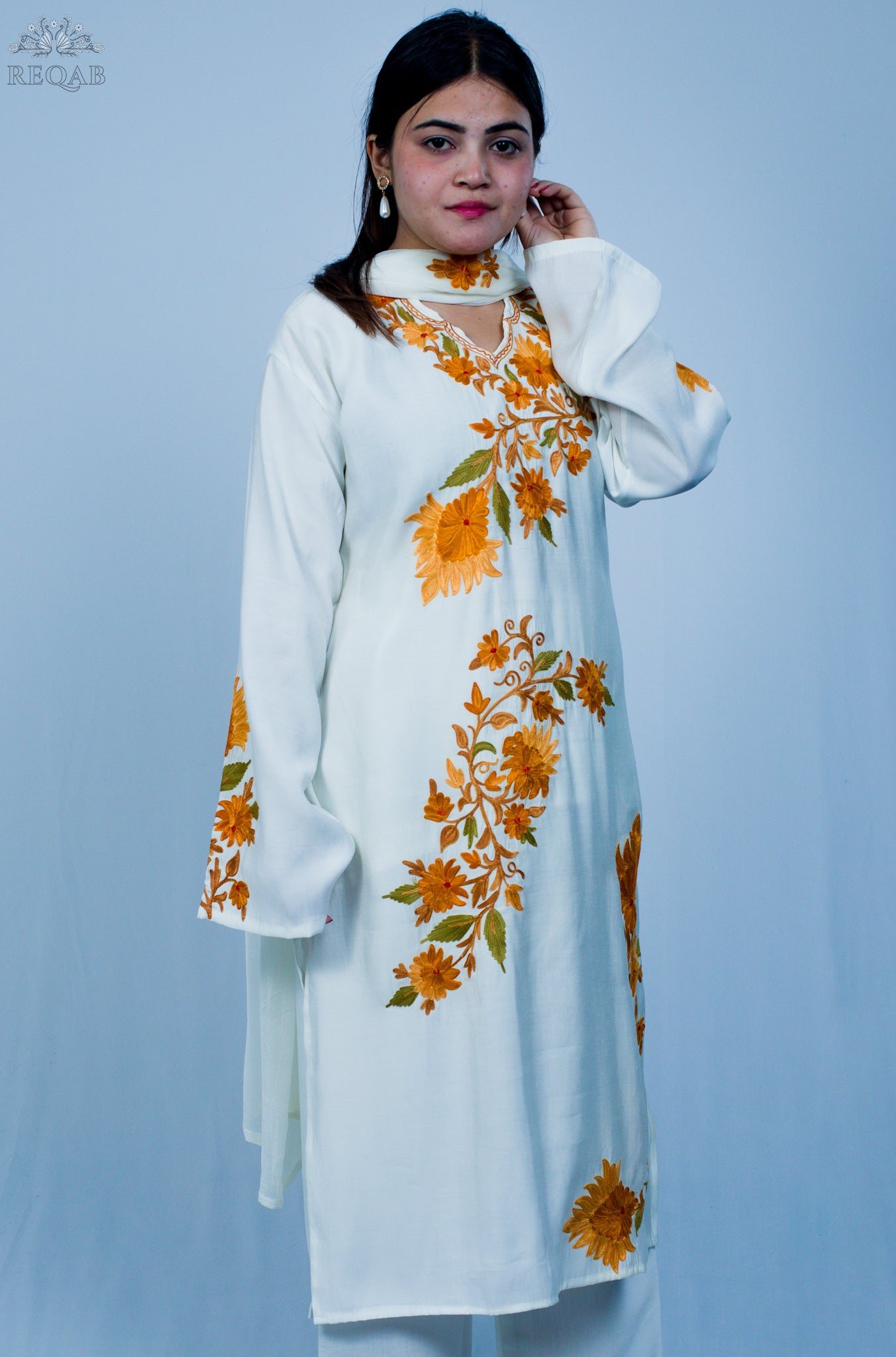 Quill Grey Three-Piece Suit with Aari Embroidery