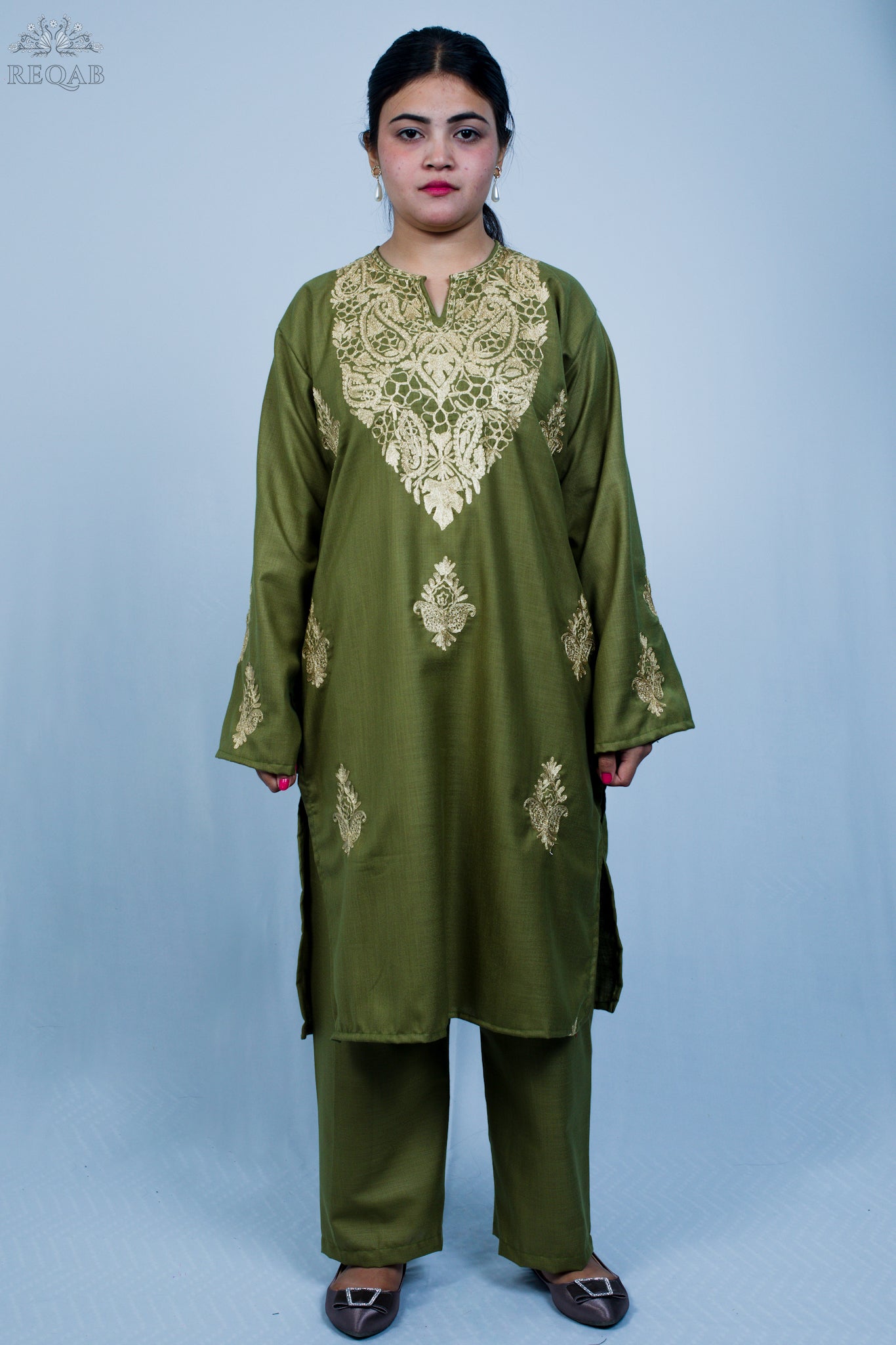 Kokoda Green Two-Piece Suit with Zari Embroidery
