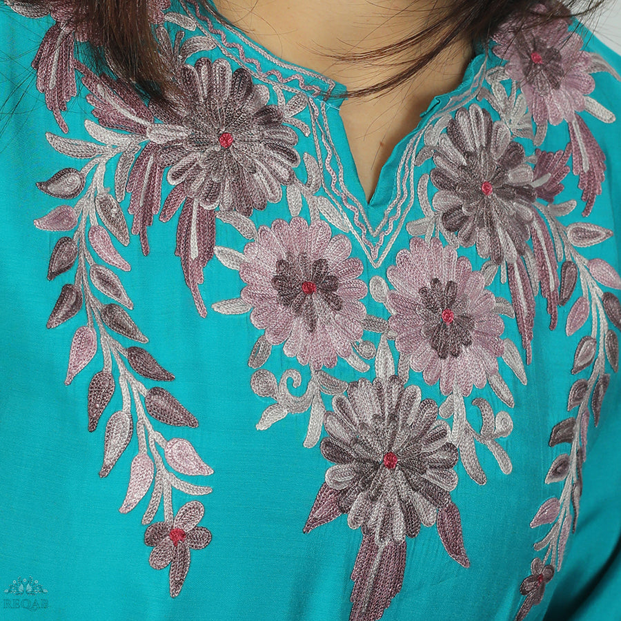 Iris Blue Two-Piece Suit with Aari Embroidery