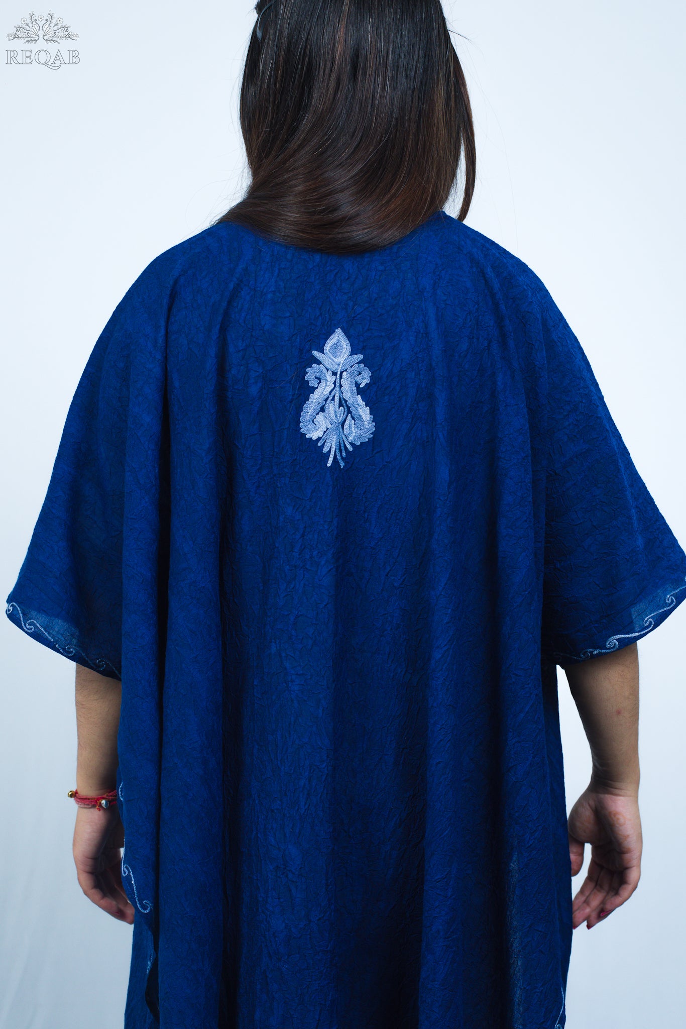 Lucky Point Blue Medium Open Kaftan with Aari Embroidery