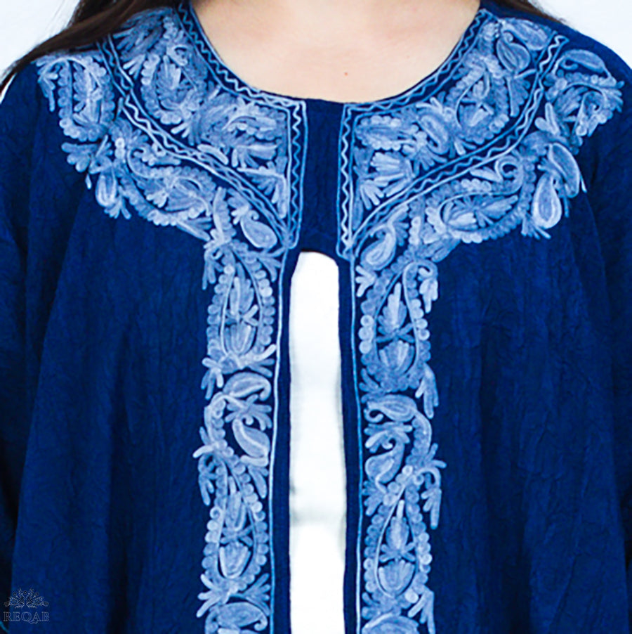 Lucky Point Blue Medium Open Kaftan with Aari Embroidery
