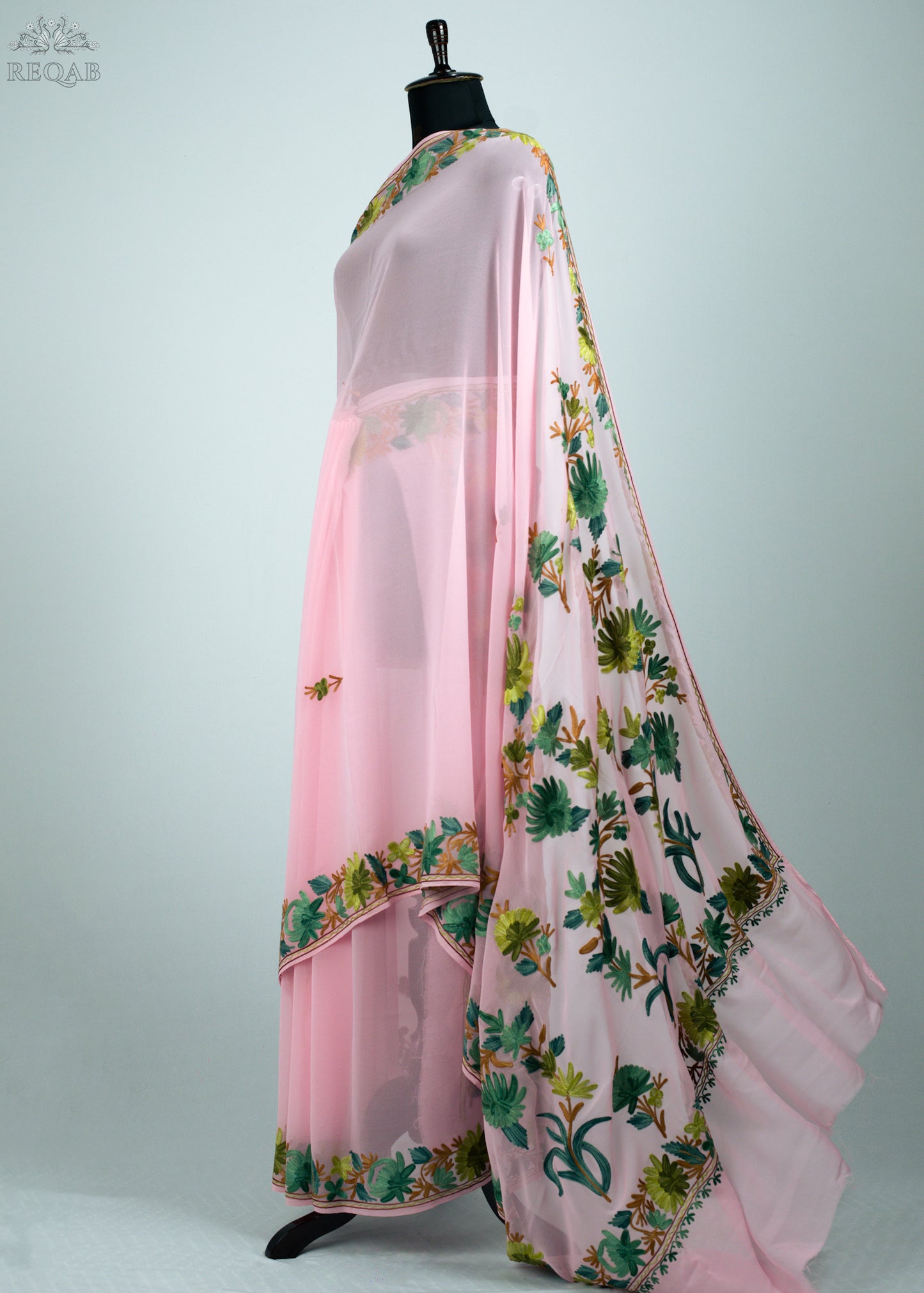 Azalea Pink Semi-Georgette Saree with Aari Embroidery