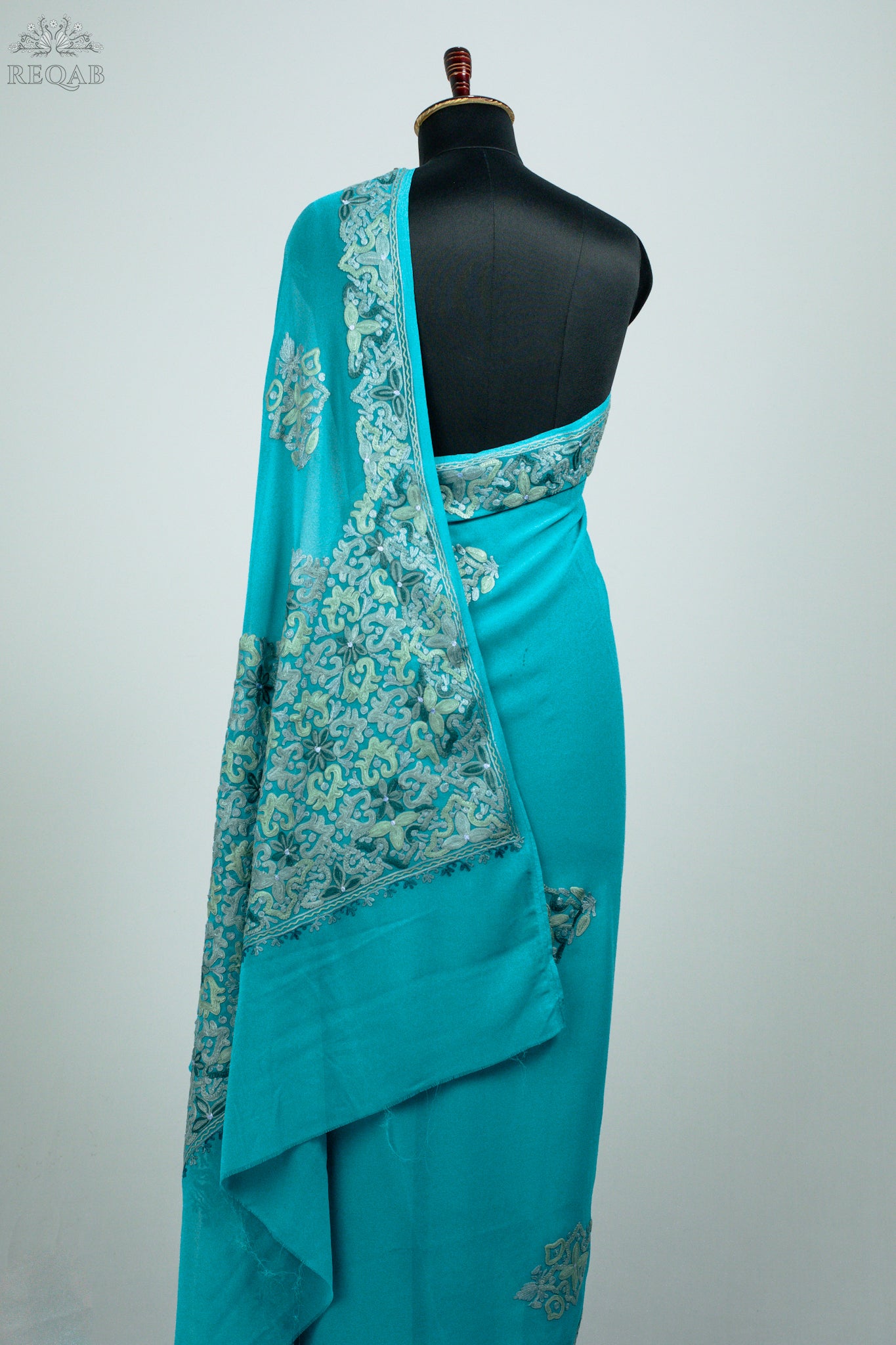 Light Sea Semi-Georgette Saree with Aari Embroidery