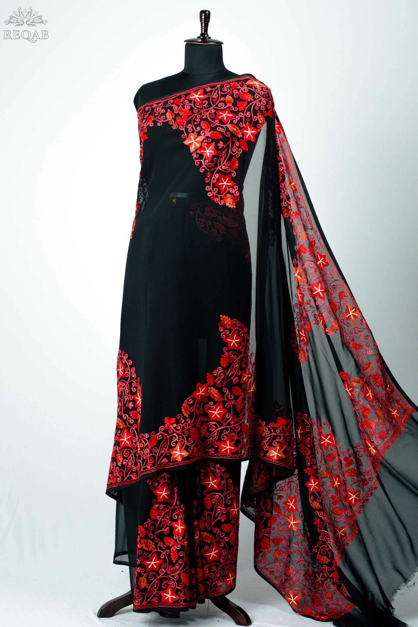 Woodsmoke Semi-Georgette Saree with Aari Embroidery