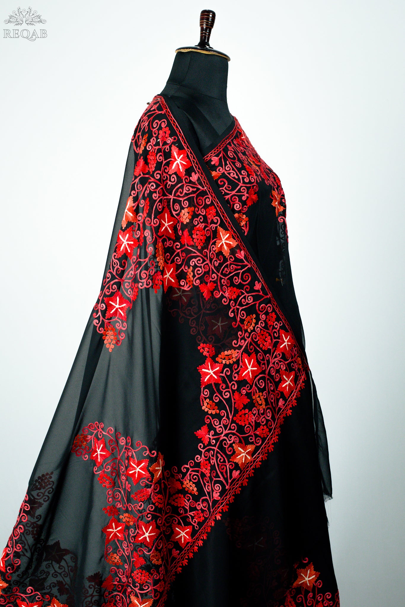 Woodsmoke Semi-Georgette Saree with Aari Embroidery