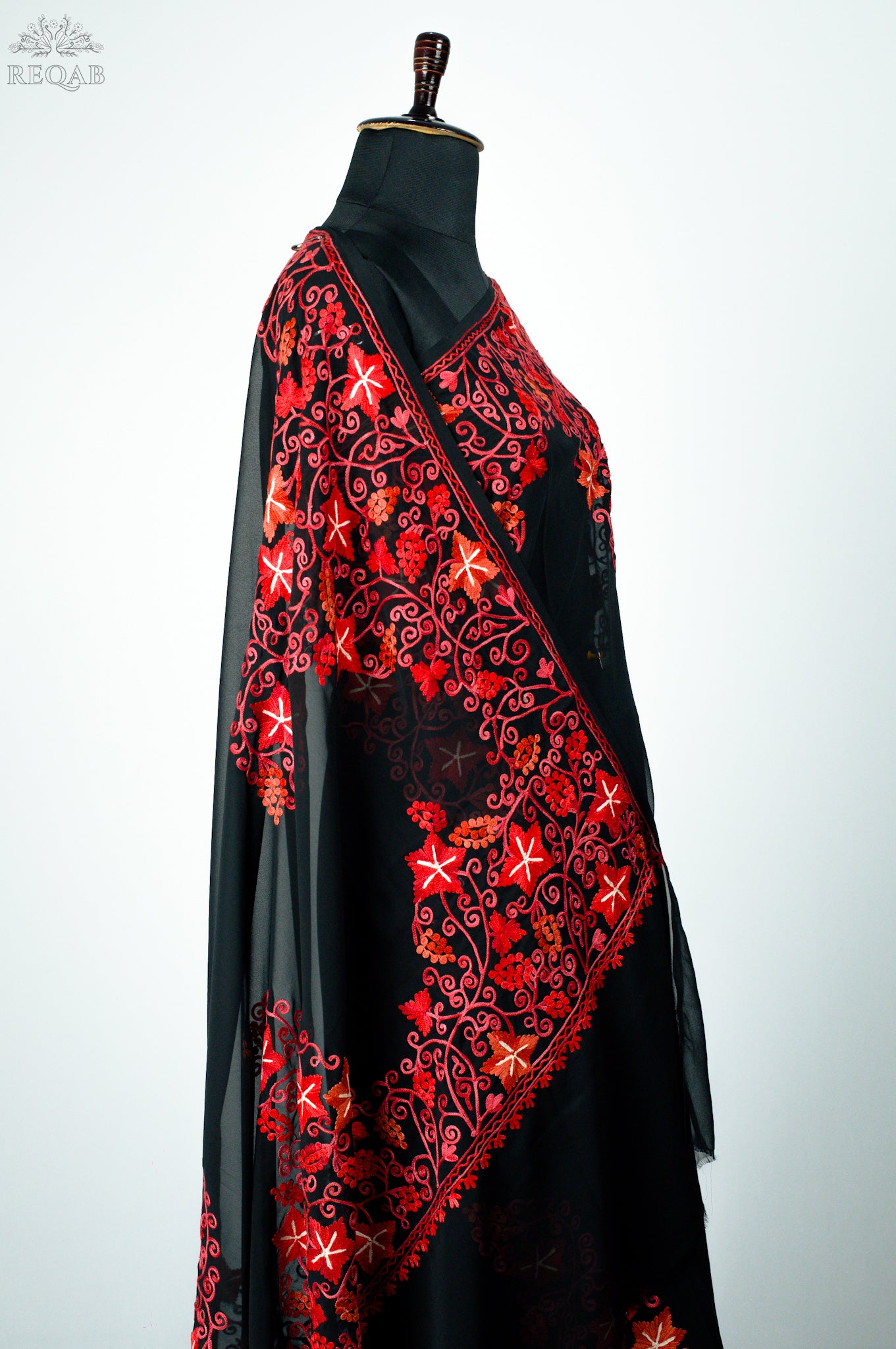 Woodsmoke Semi-Georgette Saree with Aari Embroidery