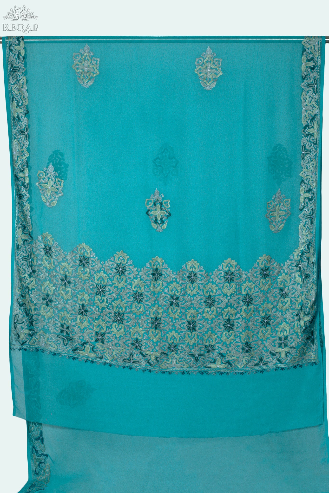 Light Sea Semi-Georgette Saree with Aari Embroidery
