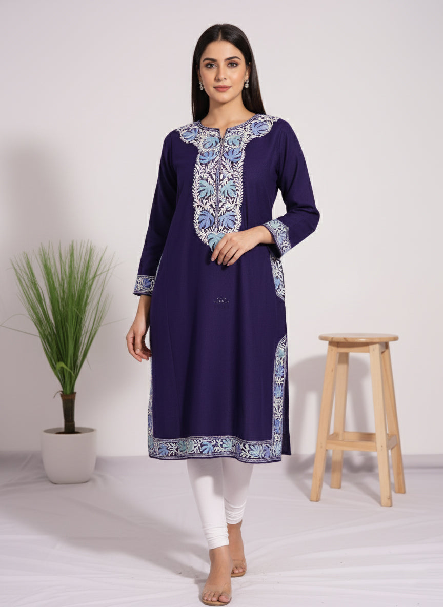 Russian Violet Pheran with Aari Embroidery
