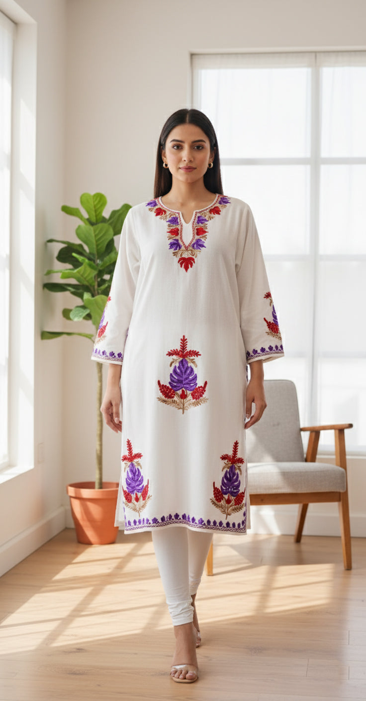 Frosted Lilac Pheran with Aari Embroidery
