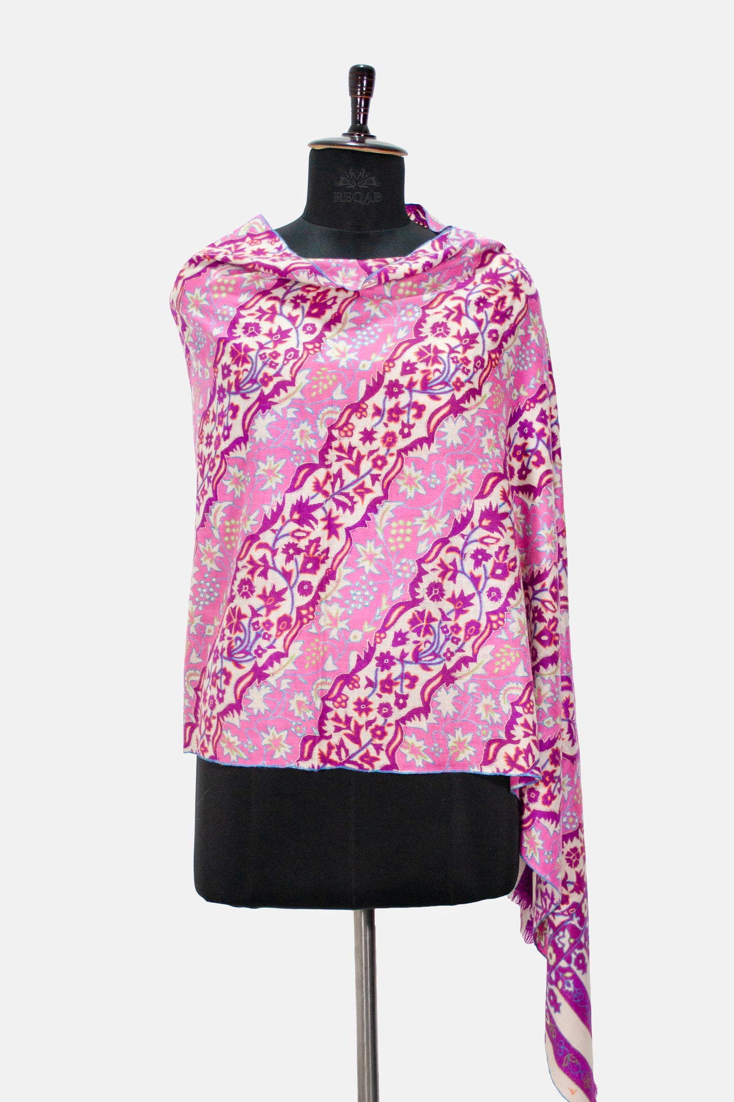Pale Violet Red GI Sozni Kani Print Outline Pashmina Stole