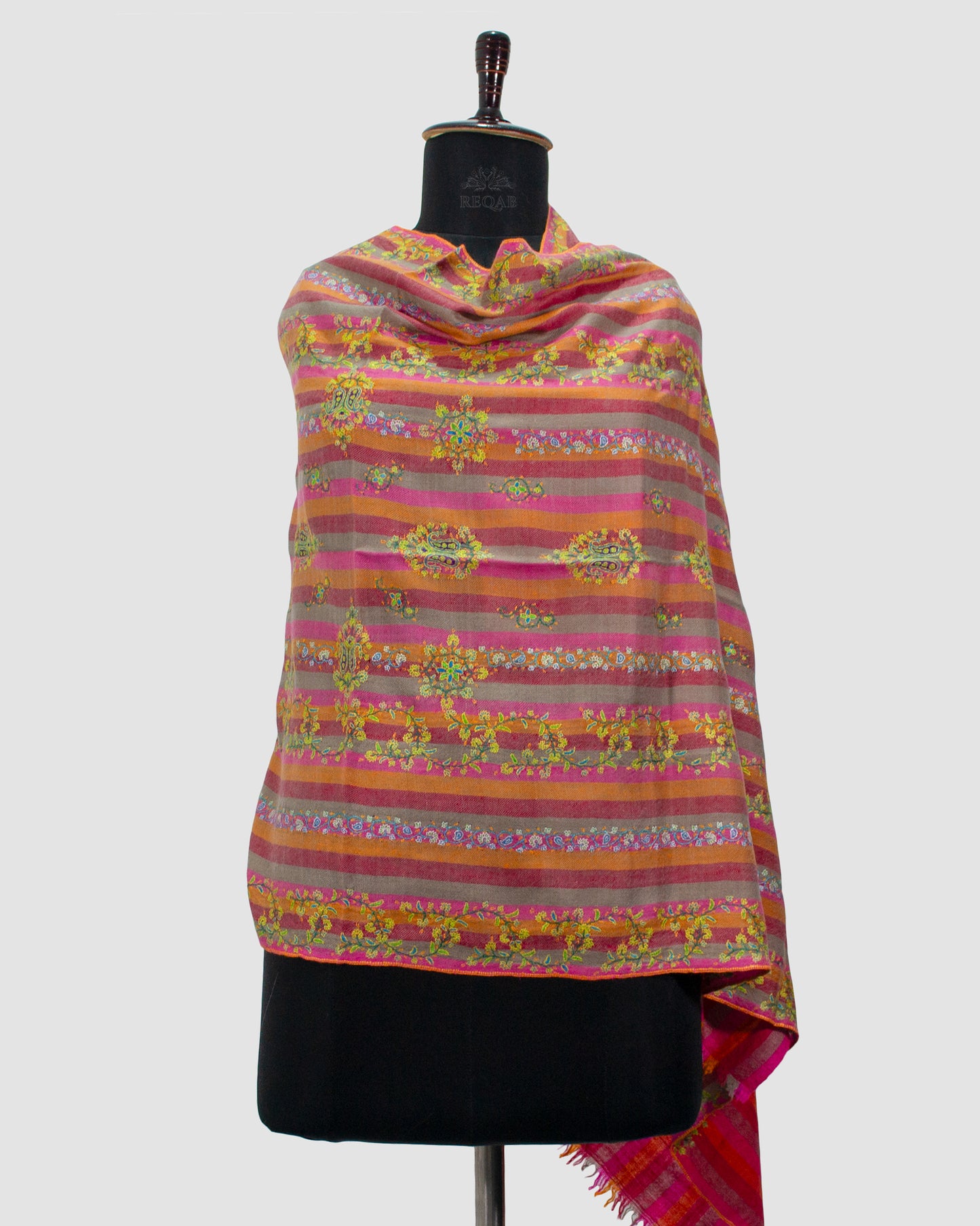 Almond Frost & Mulberry Stripes Pashmina Stole