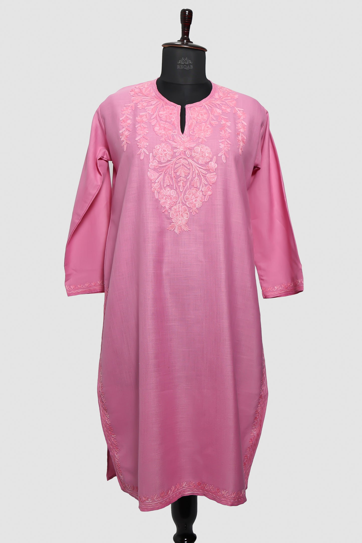 Shocking Pink Ruby Cotton Kurti with Aari Embroidery