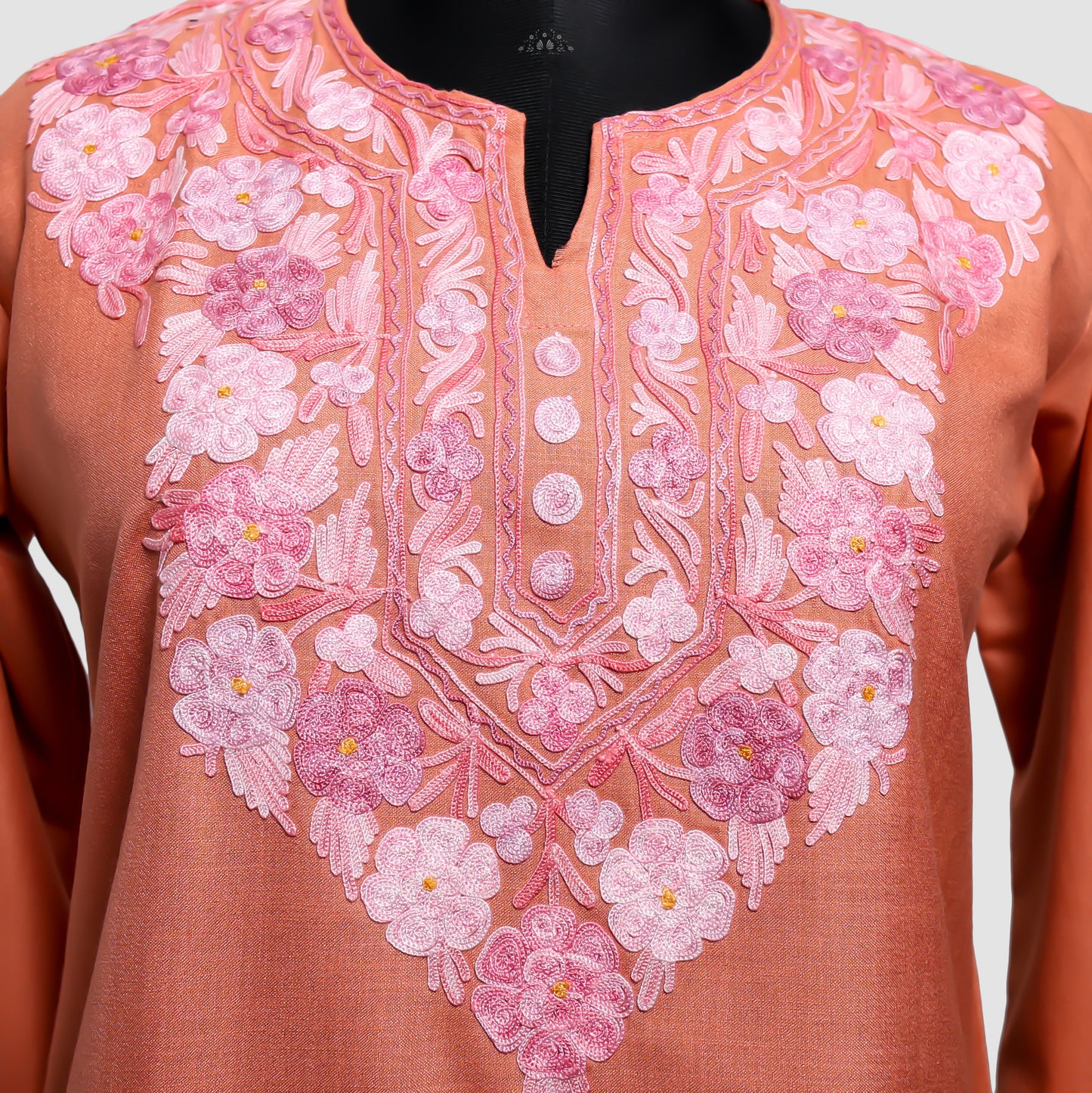 Burning Sand Ruby Cotton Kurti with Aari Embroidery