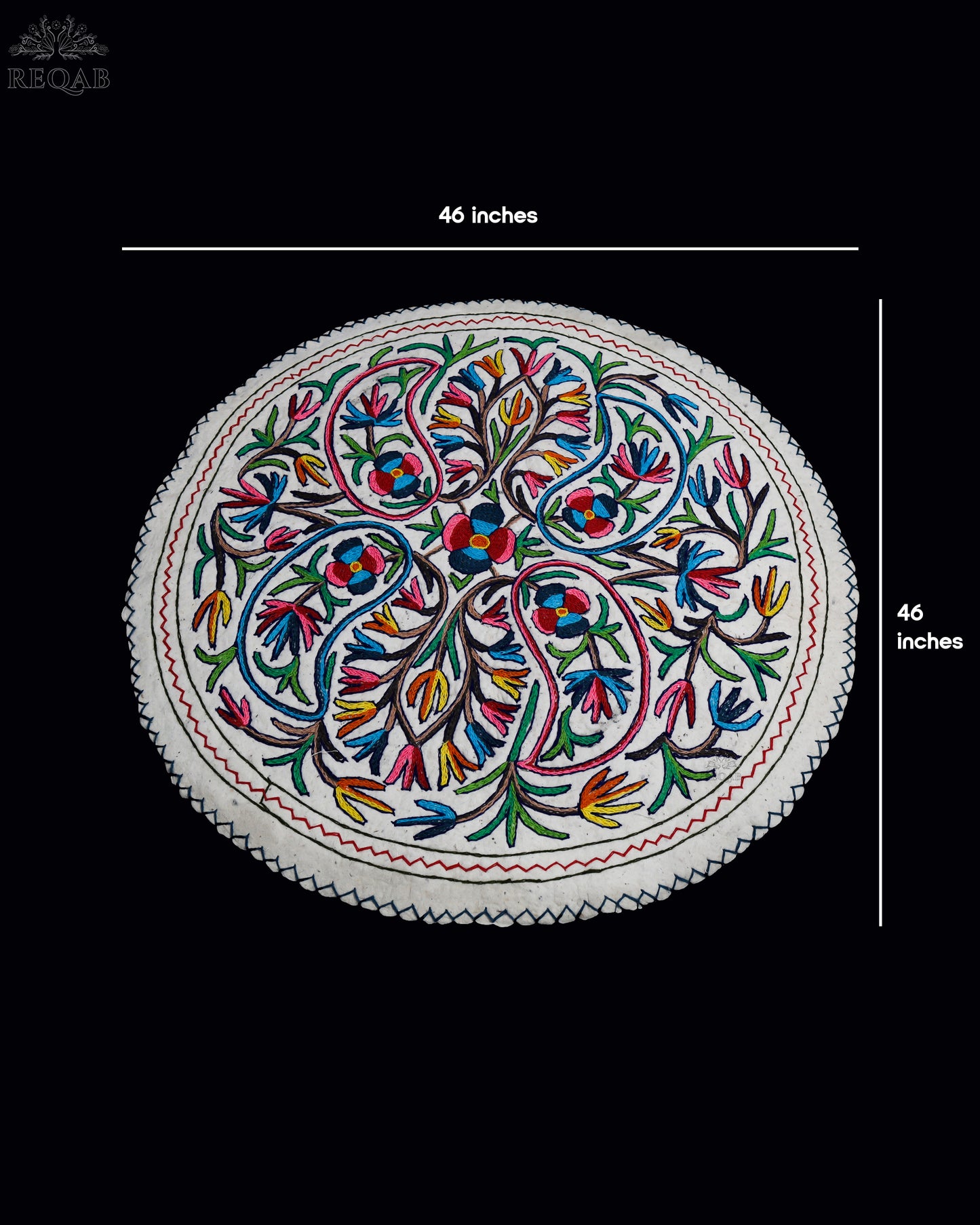 Almond Floral Design Medium Circular Crewel Kashmiri Namda