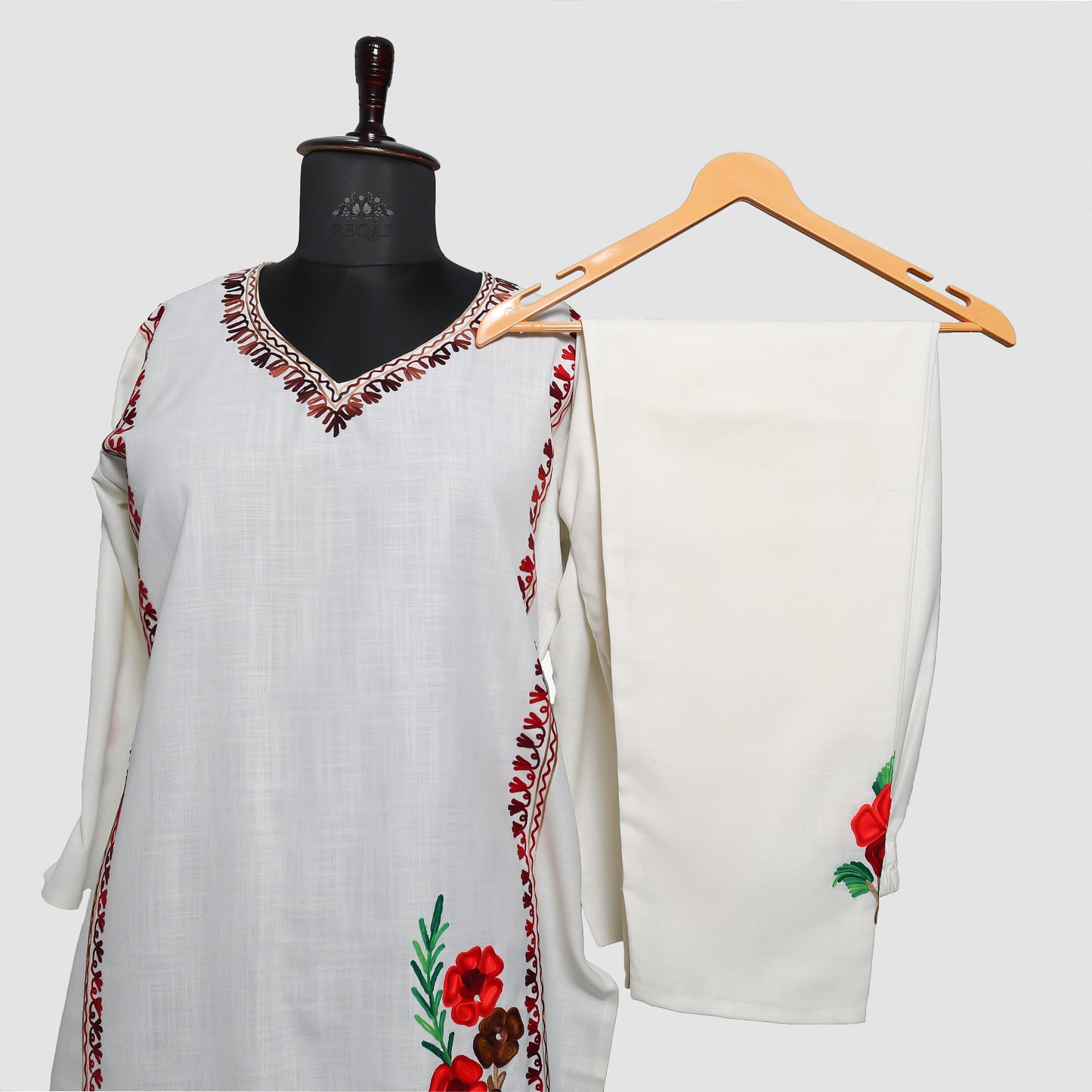 Snow Drift White Ruby Cotton Co-ord Set with Aari Embroidery