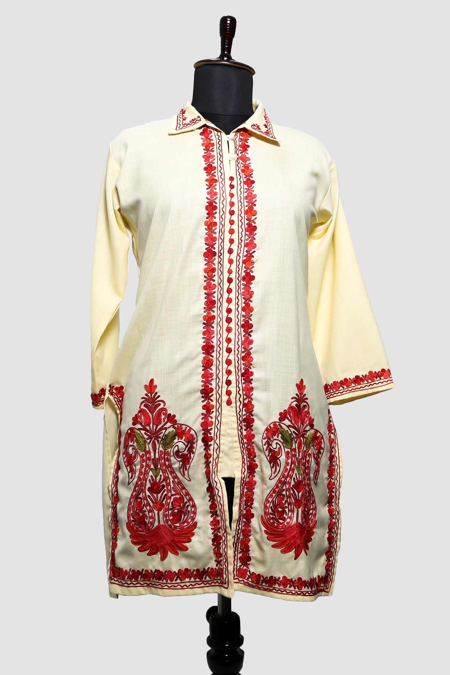 Champagne Ruby Cotton Co-ord Set with Aari Embroidery