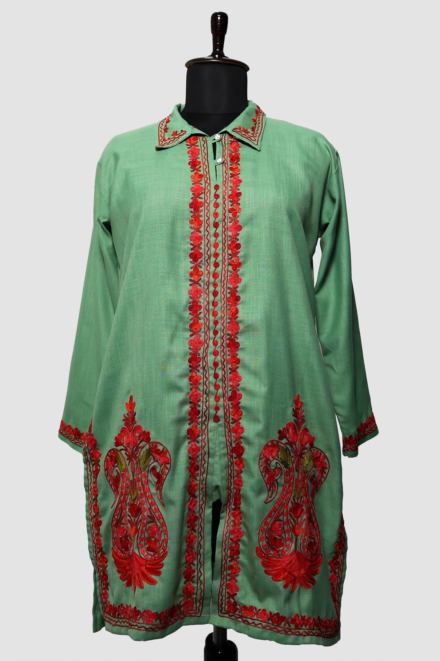 Bay Leaf Ruby Cotton Co-ord Set with Aari Embroidery