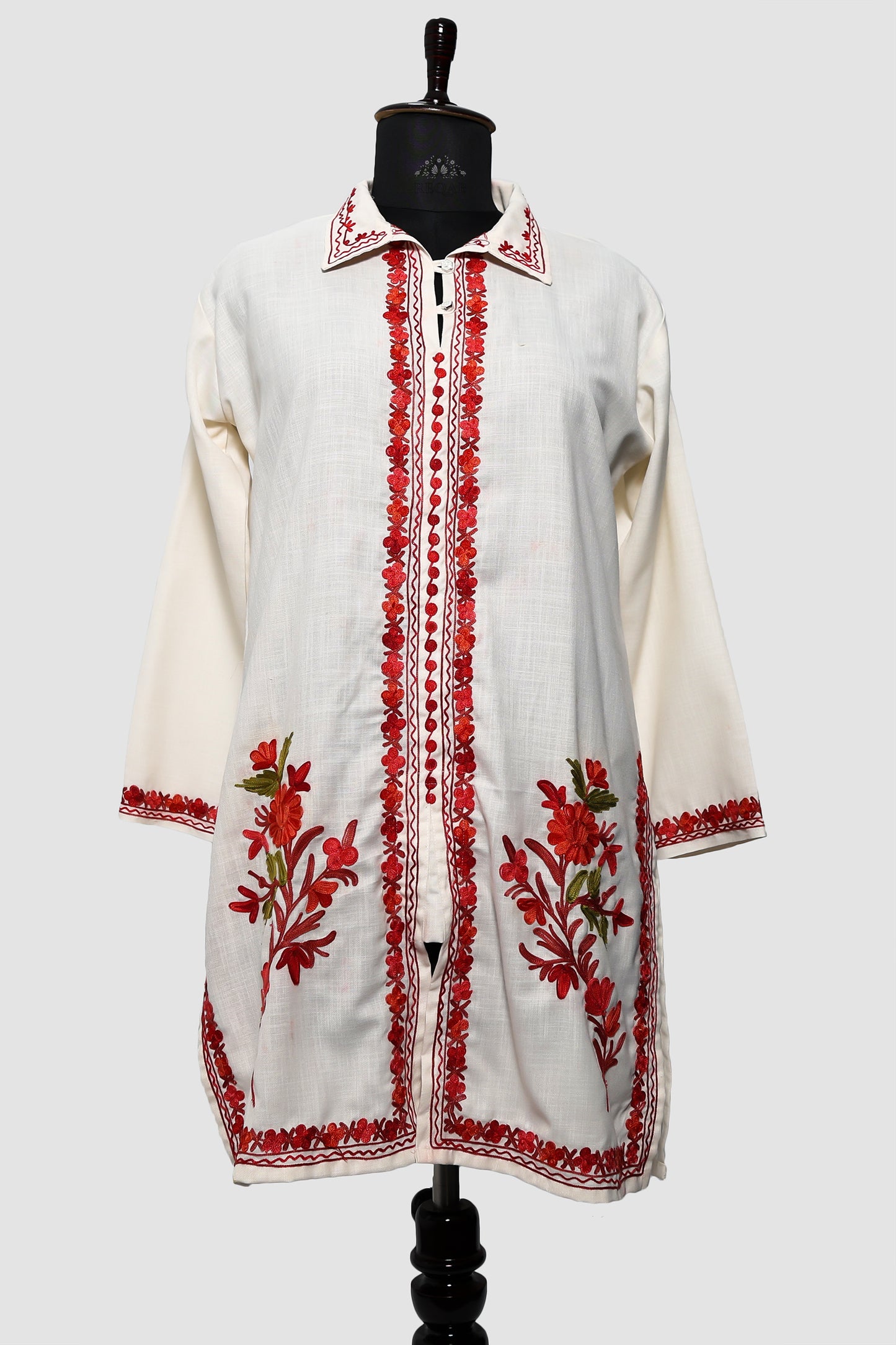White Lilac Ruby Cotton Co-ord Set with Aari Embroidery