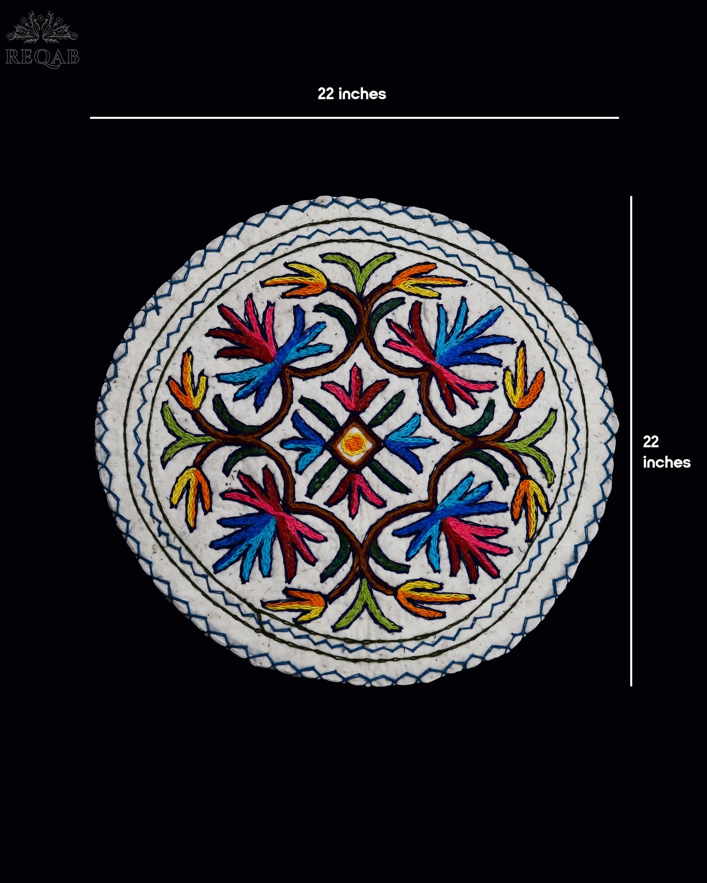 Floral Star Design Small Circular Crewel Kashmiri Namda