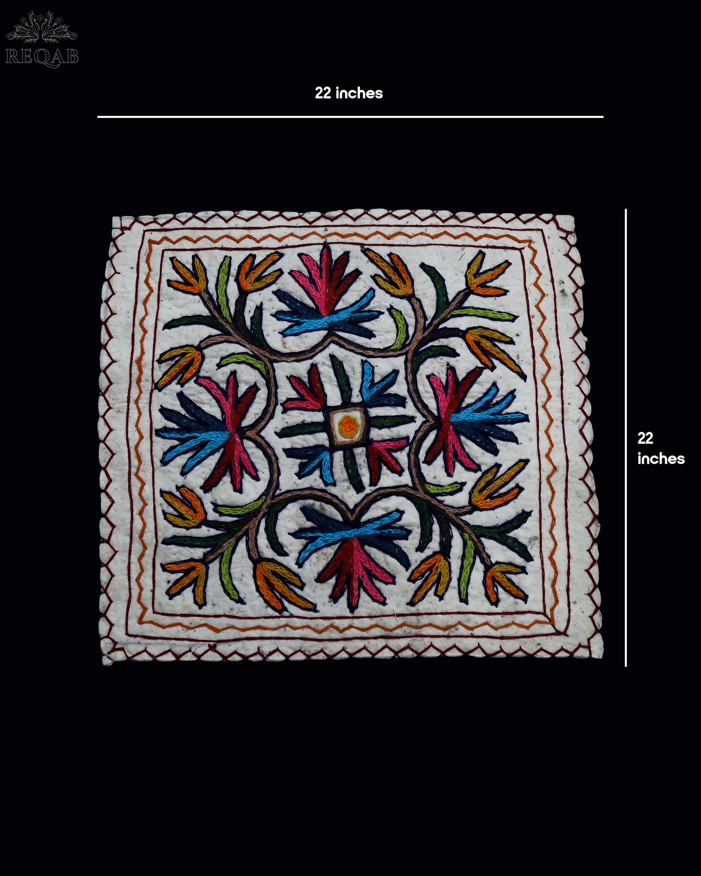 Chinar Leaf Design Small Square Crewel Kashmiri Namda