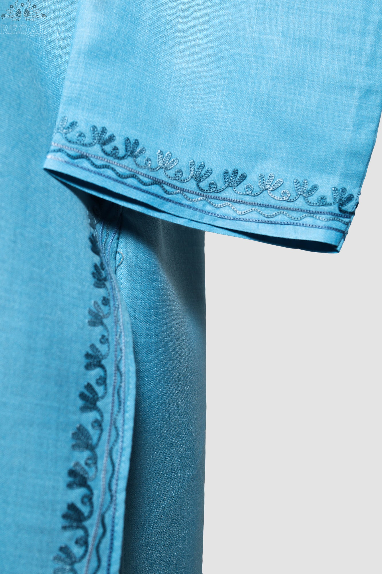 Viking Blue Ruby Cotton Kurti with Aari Embroidery