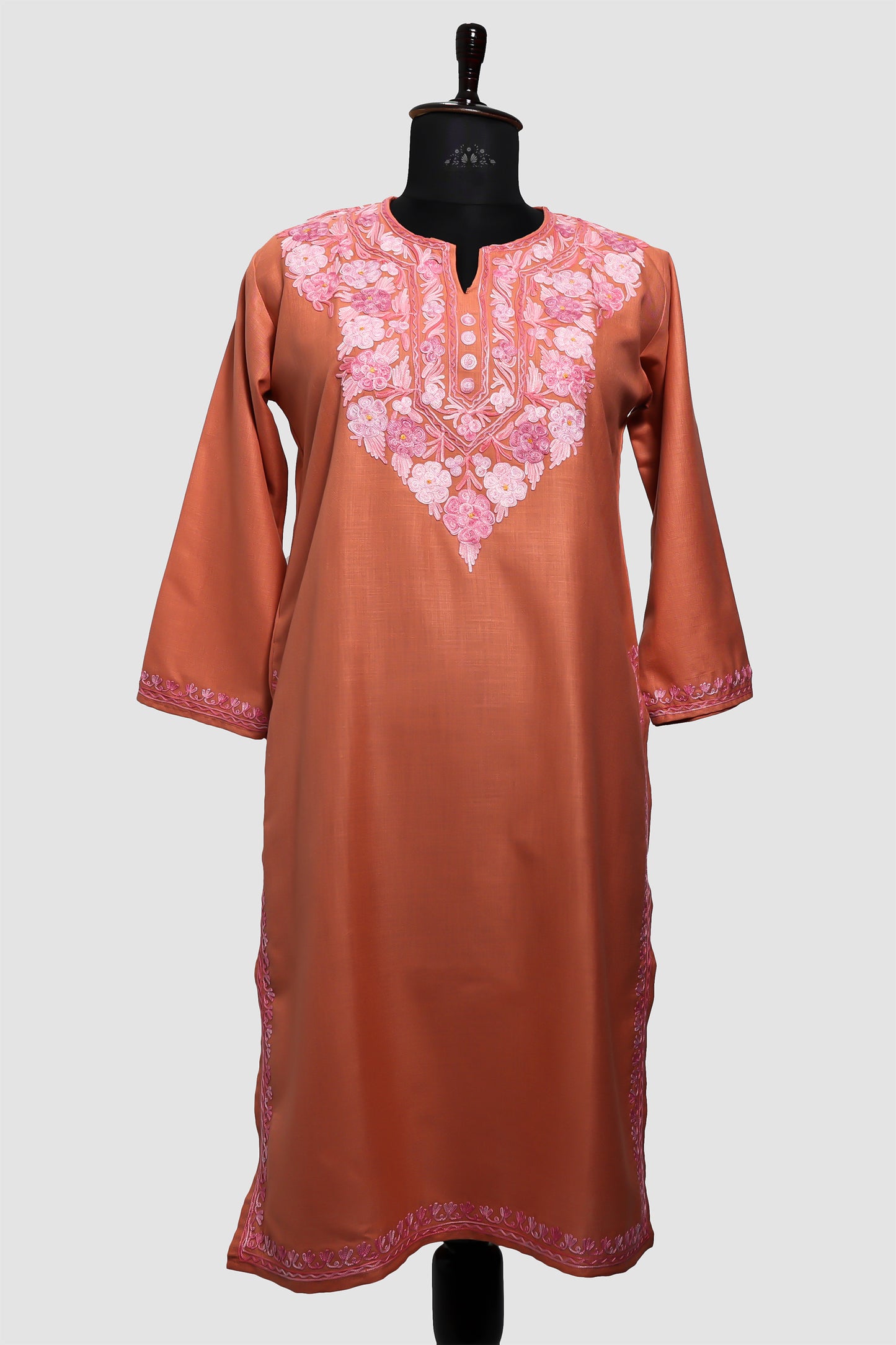 Burning Sand Ruby Cotton Kurti with Aari Embroidery