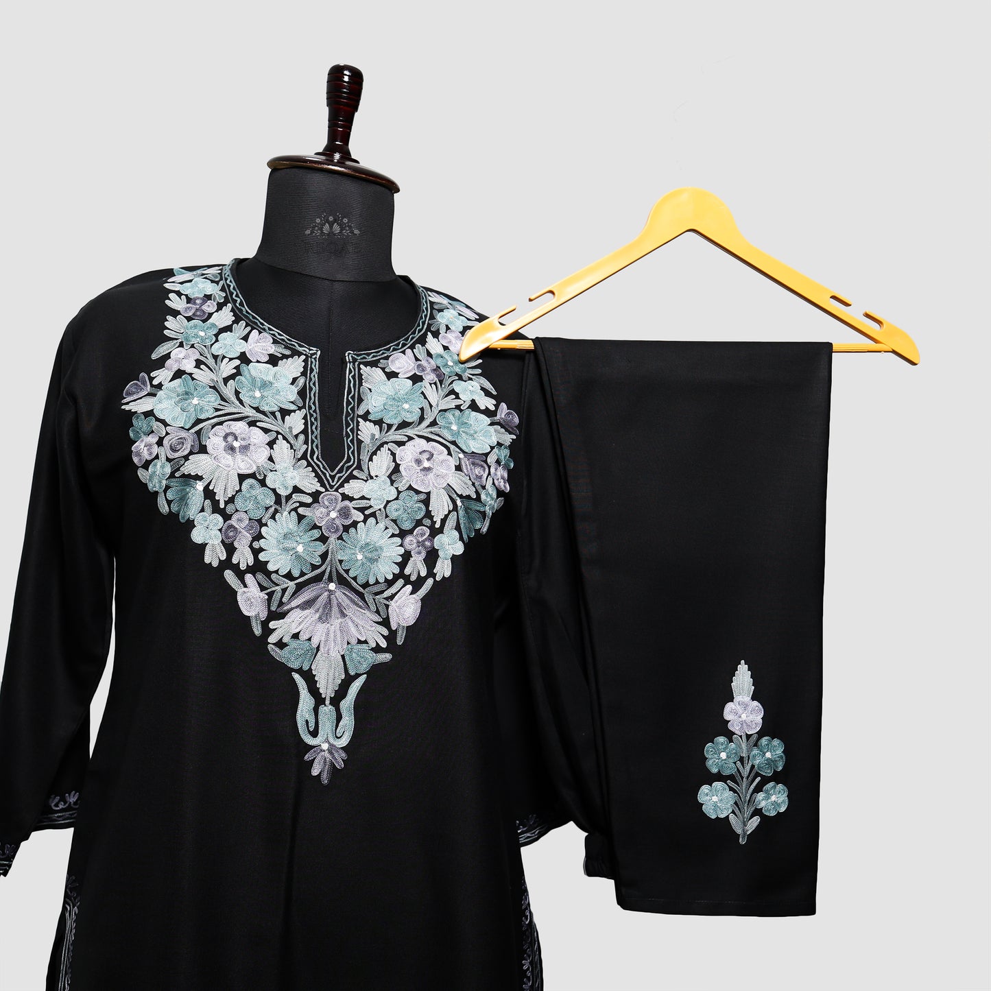 Eerie Black Ruby Cotton Co-ord Set with Aari Embroidery
