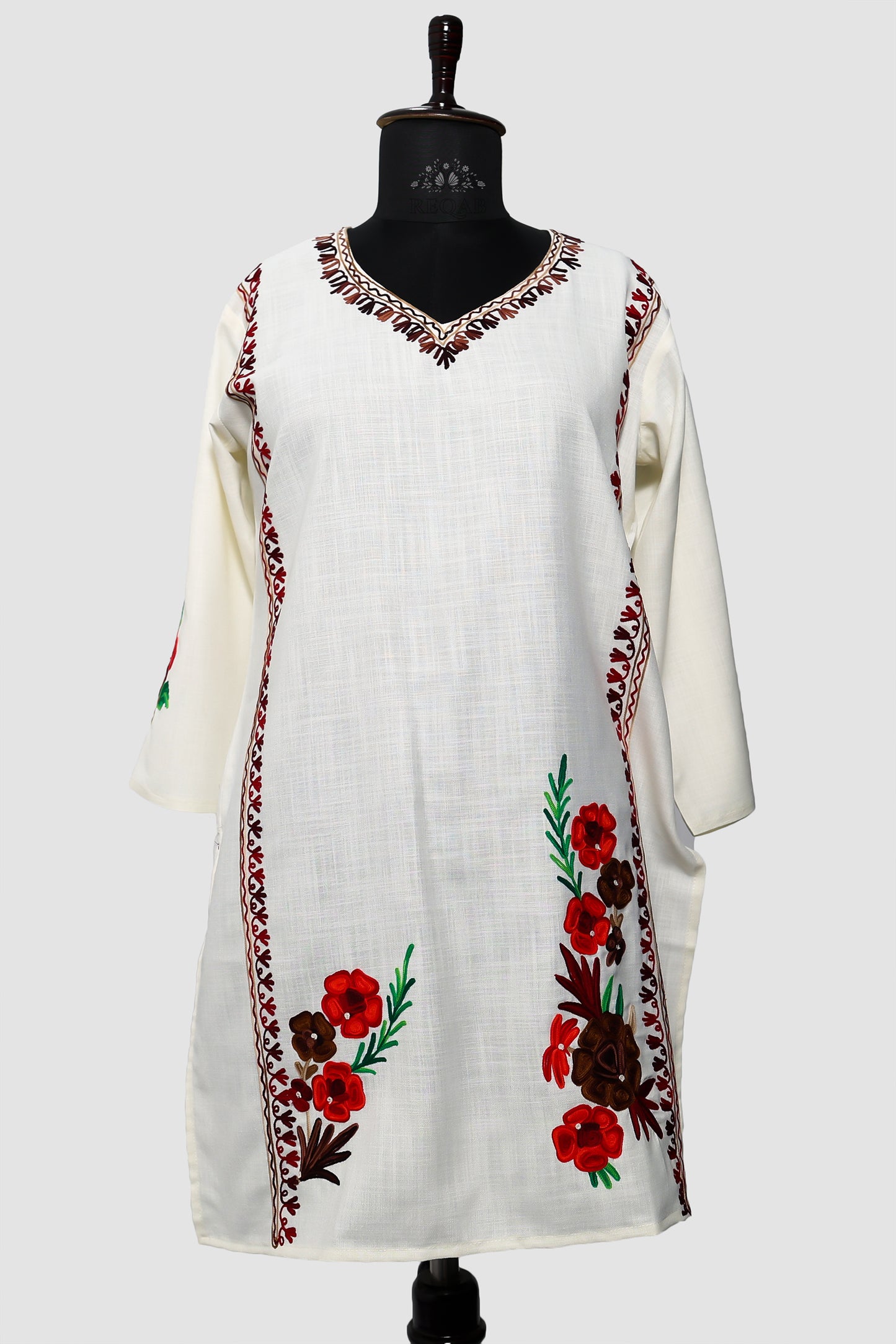 Snow Drift White Ruby Cotton Co-ord Set with Aari Embroidery