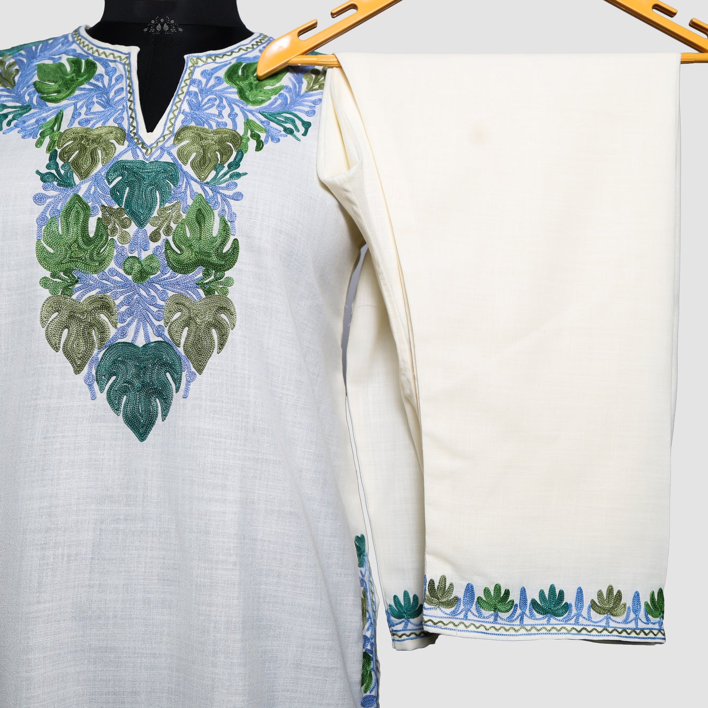 Alabaster Ruby Cotton Co-ord Set with Aari Embroidery
