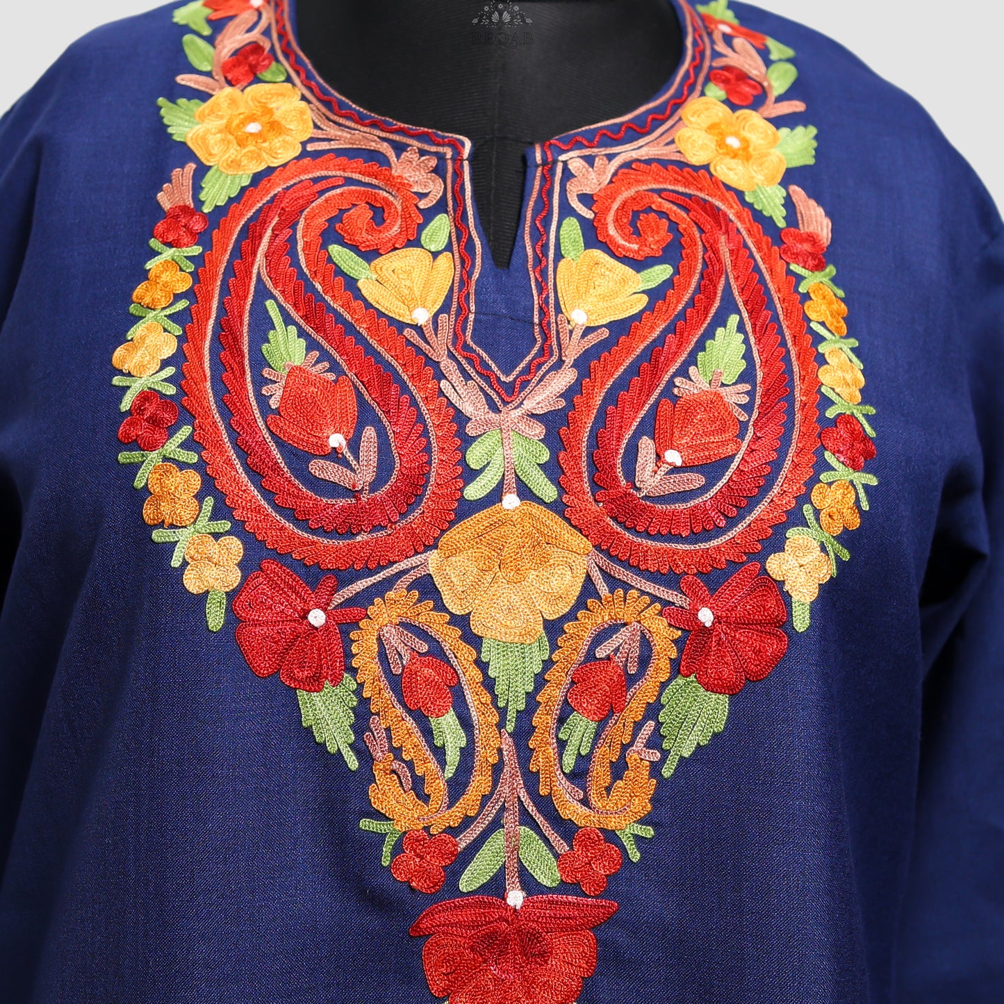 Indigo Blue Ruby Cotton Top with Aari Embroidery