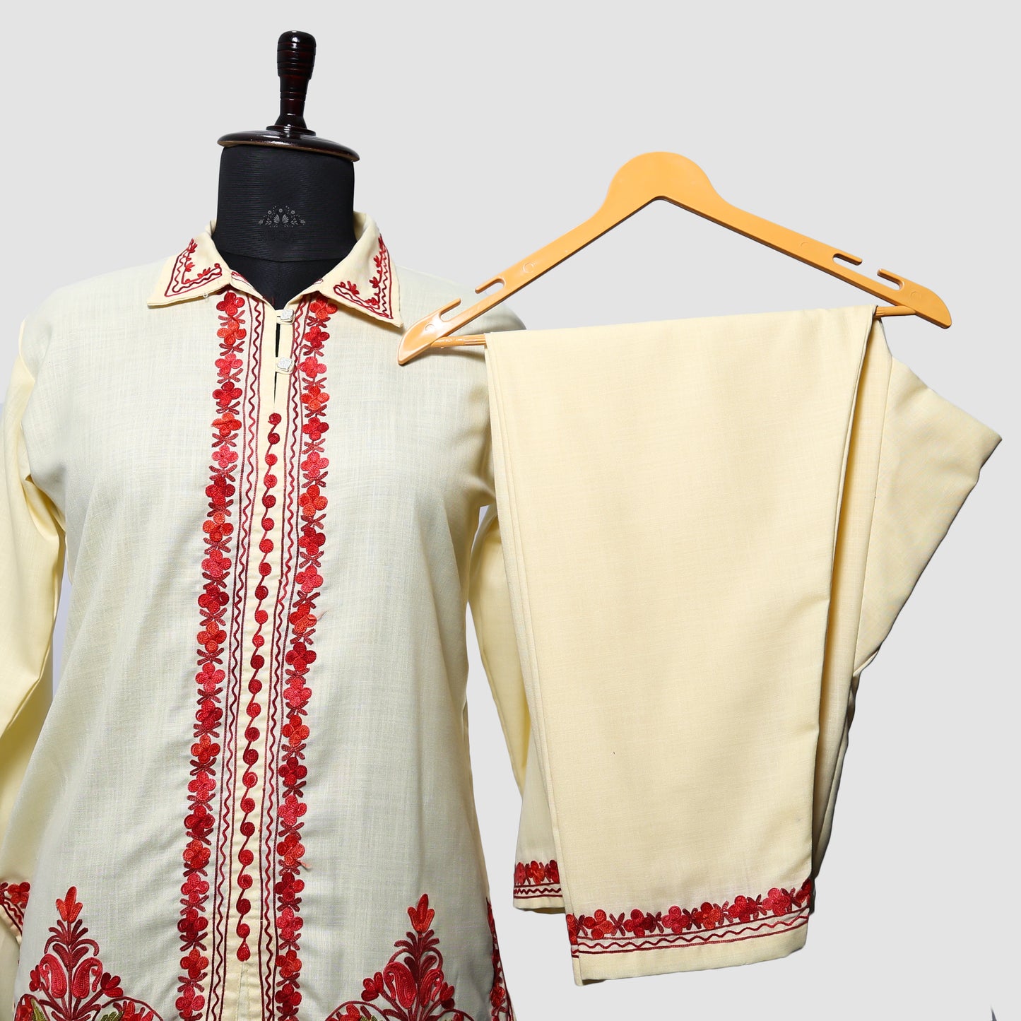 Champagne Ruby Cotton Co-ord Set with Aari Embroidery